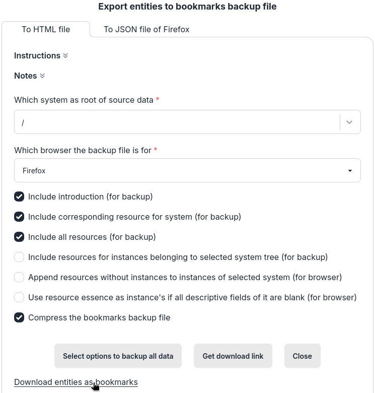 Export data in Metaessen