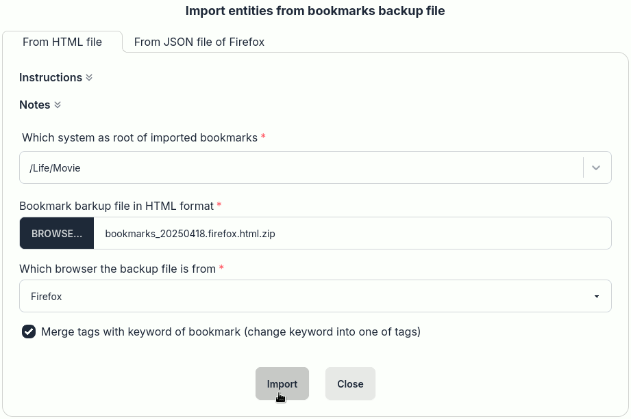 Import data in Metaessen